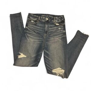 American Eagle Outfitters Women's Dark Blue Ripped Skinny Jeans